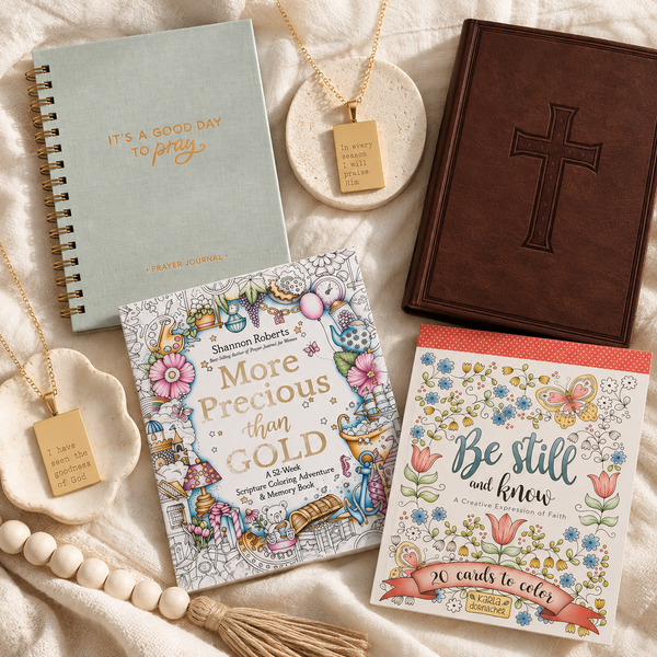 Christian prayer journals, Bibles, coloring books, and faith-inspired jewelry.