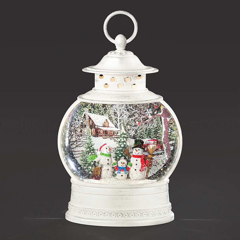 Roman Lighted Swirl Snowman Family Winter Lantern