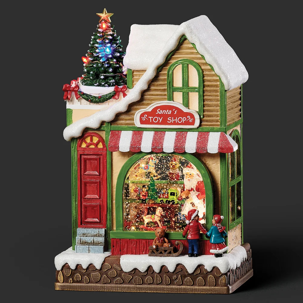 Roman Lighted Musical Swirl Santa Toy Shop