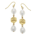 Hexagon Bee & Pearl Drop Earrings