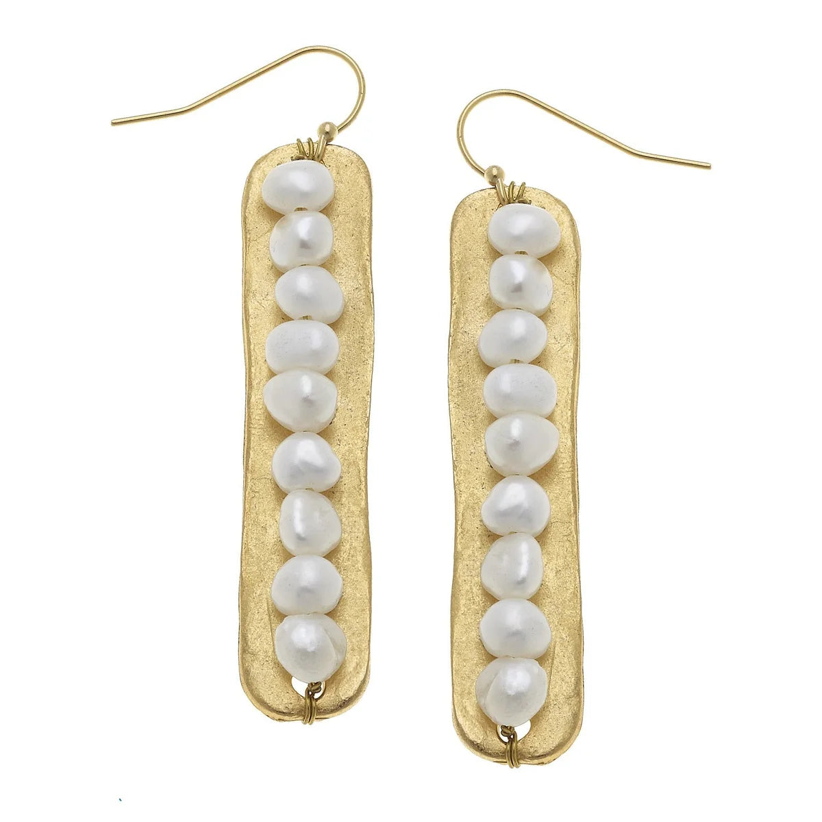 Gold Bar & Pearl Earrings