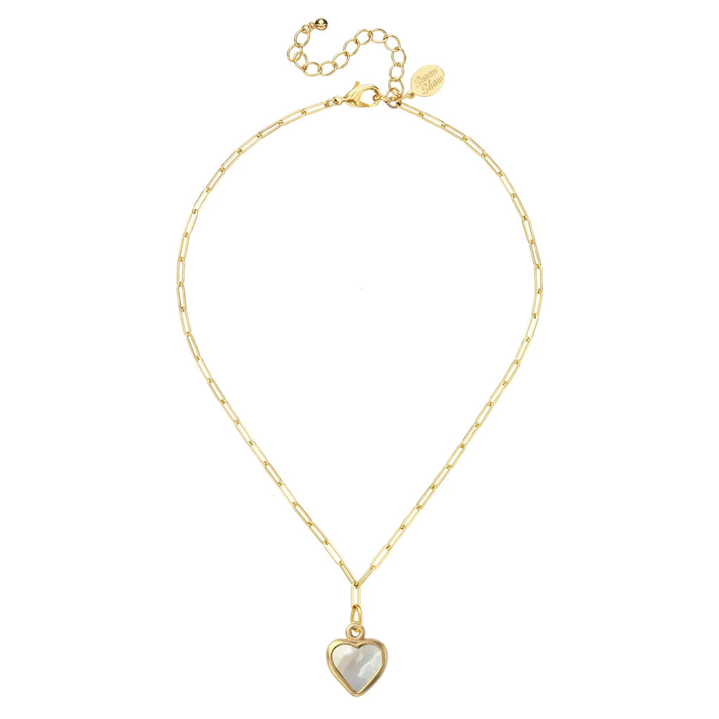 Susan Shaw Mother of Pearl Heart Paperclip Necklace
