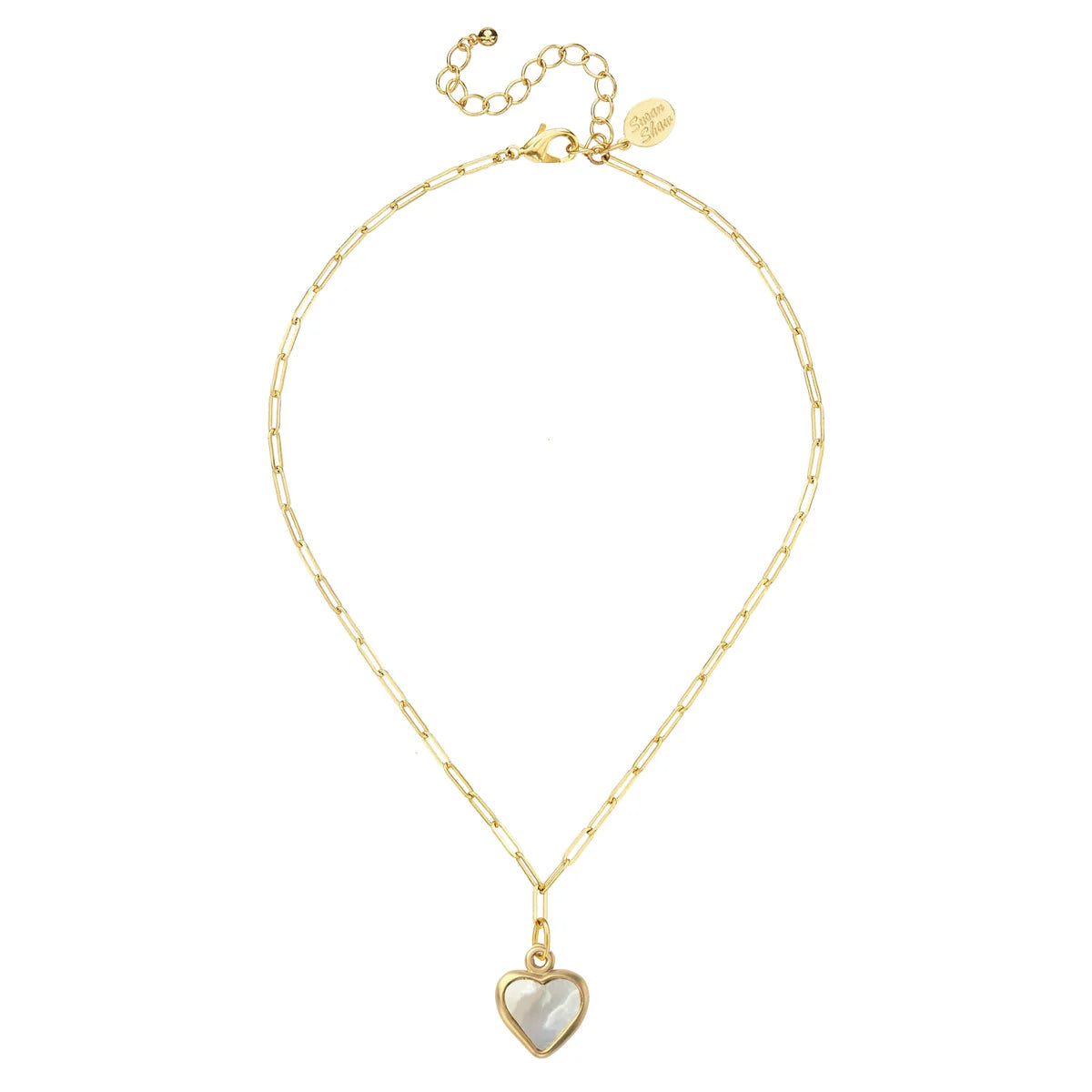 Mother of Pearl Heart Paperclip Necklace