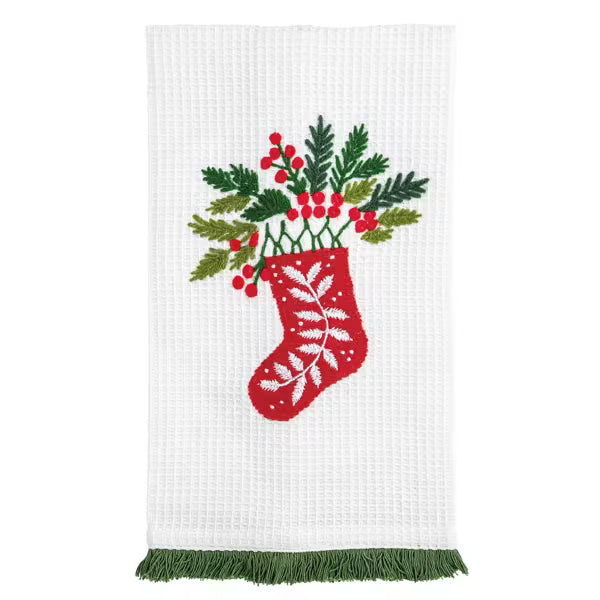 Mud Pie Christmas Embroidered Fringe Towels