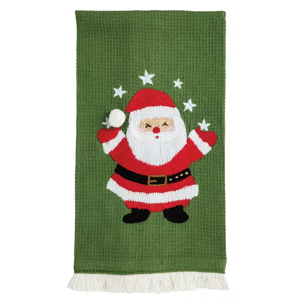 Mud Pie Christmas Embroidered Fringe Towels