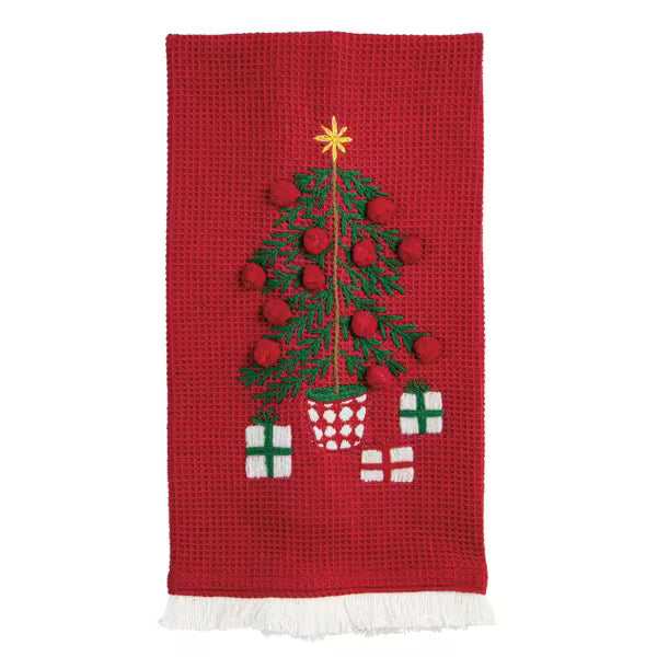 Mud Pie Christmas Embroidered Fringe Towels