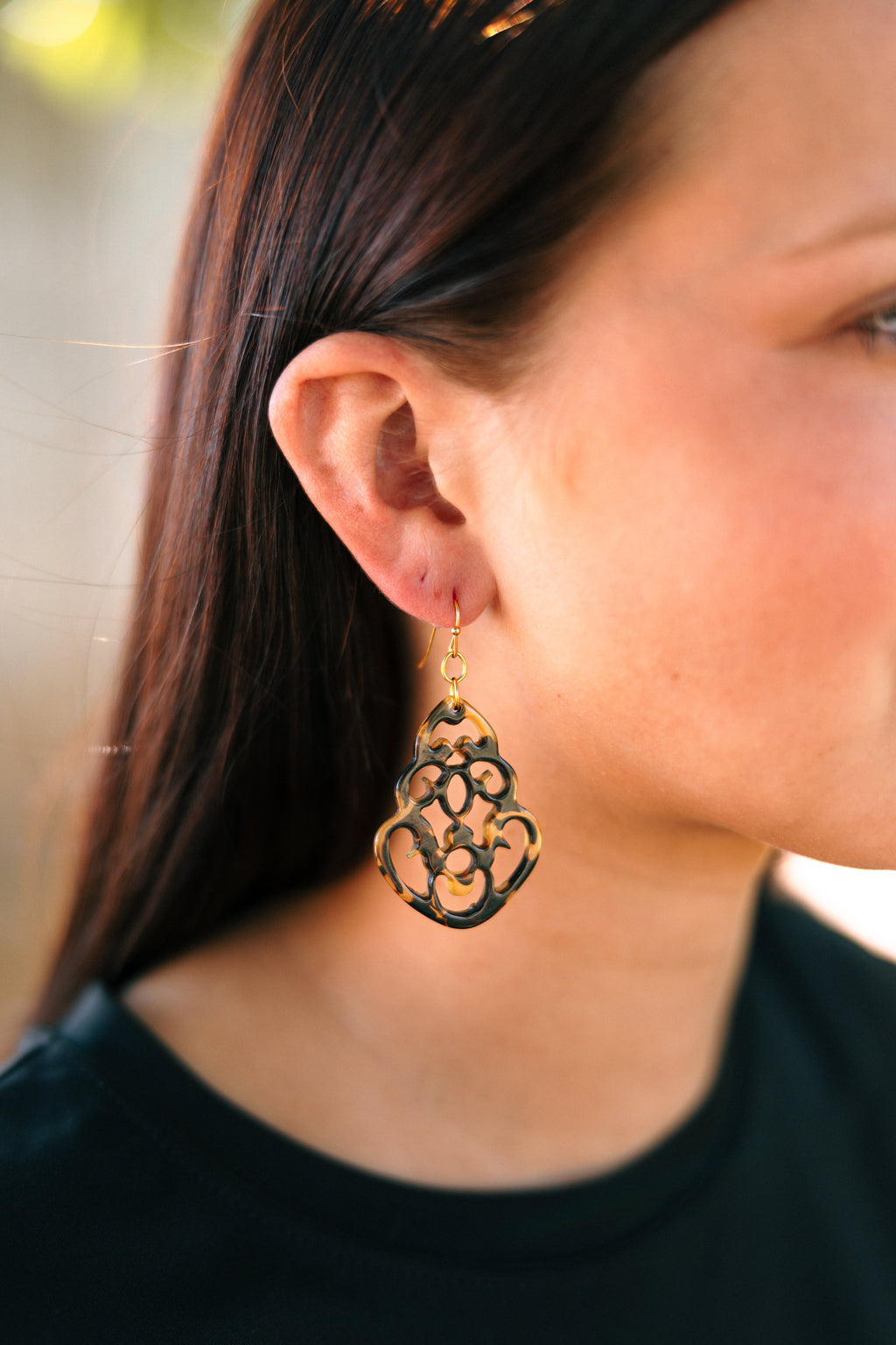 Teardrop Tortoise Filigree Earrings