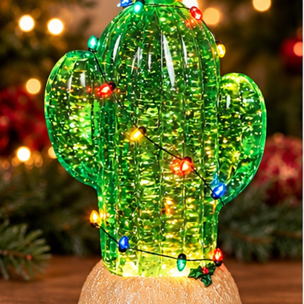 Roman Lighted Swirl Cactus with String Lights & Star