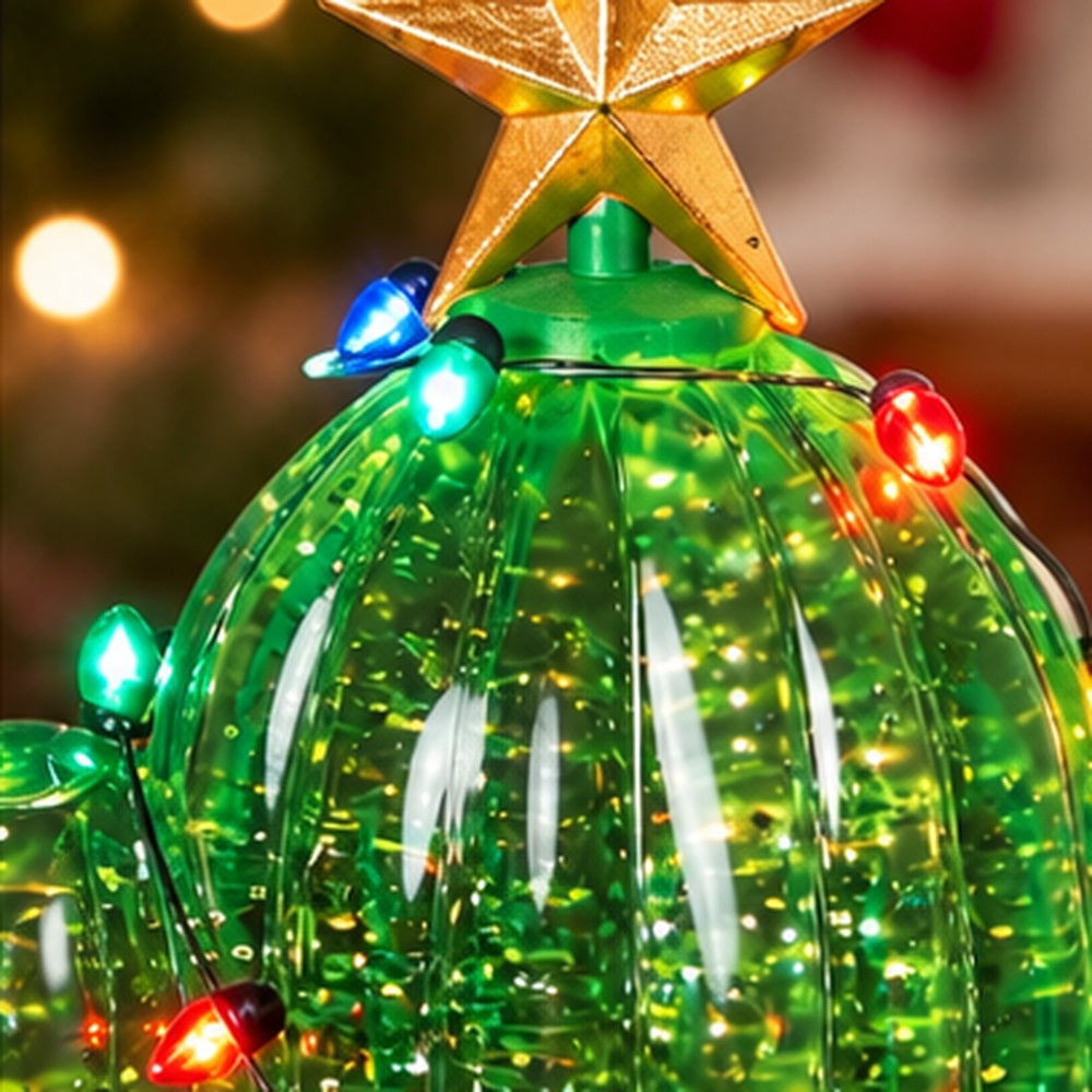 Roman Lighted Swirl Cactus with String Lights & Star