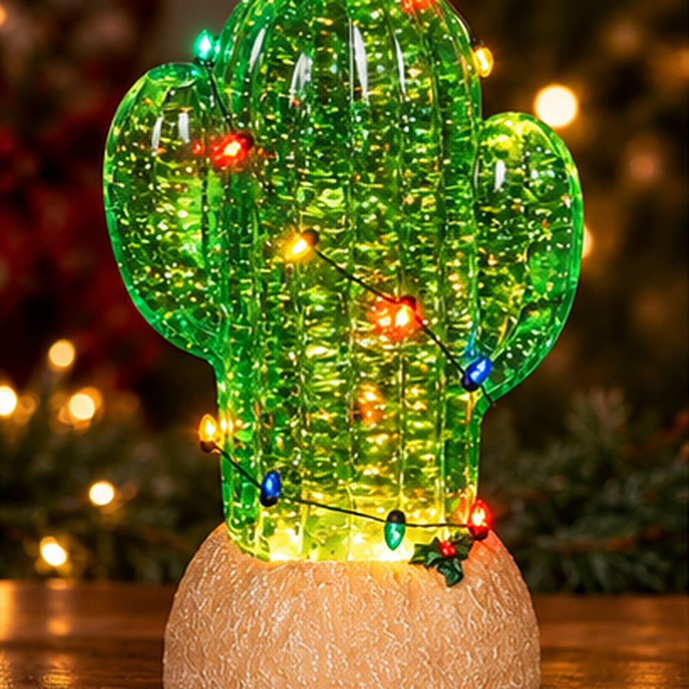 Roman Lighted Swirl Cactus with String Lights & Star