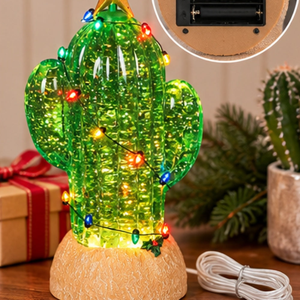 Roman Lighted Swirl Cactus with String Lights & Star