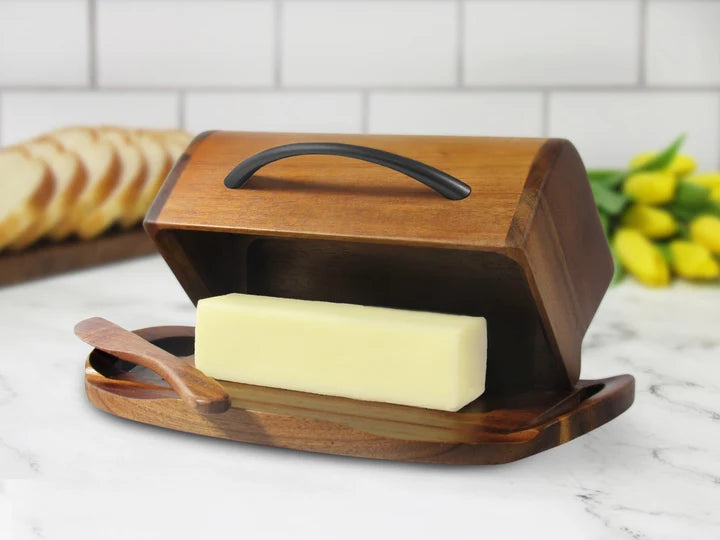 Butterie Acacia Wood Flip-Top Butter Dish