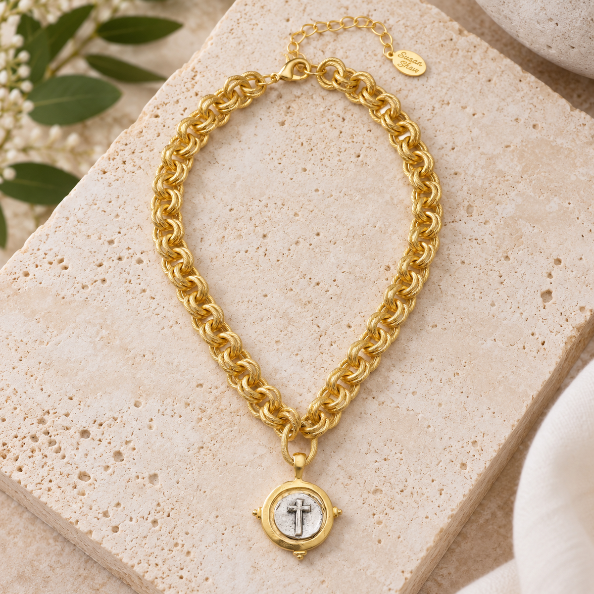 Susan Shaw Mixed Metal Cross Necklace