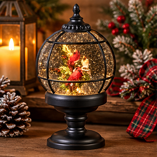 Roman Lighted Swirl Cardinals Globe