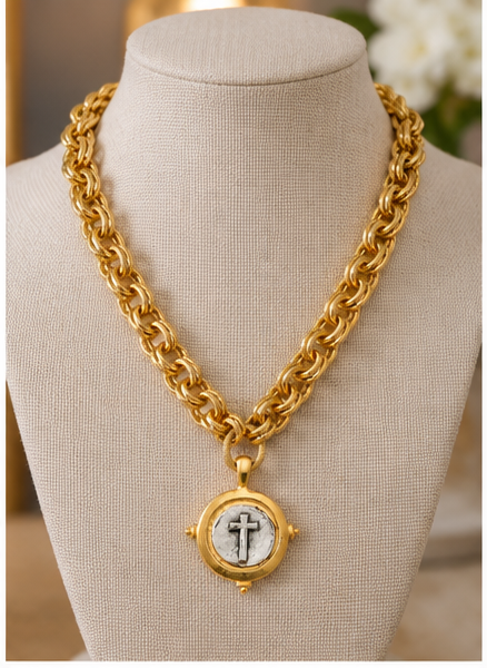 Susan Shaw Mixed Metal Cross Necklace