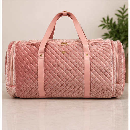 PurseN Blush Velvet Quilted Duffle Bag