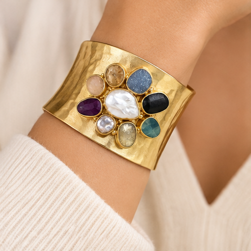 Winton & Waits Gold Cuff with Stones