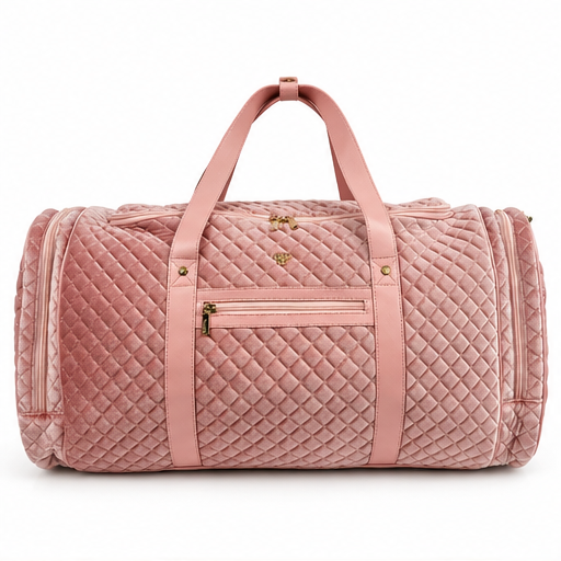 PurseN Blush Velvet Quilted Duffle Bag