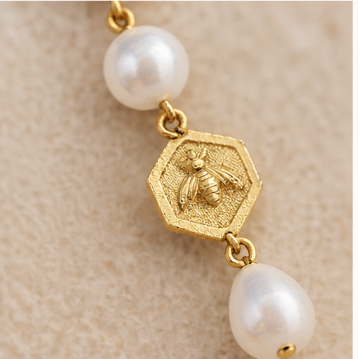 Susan Shaw Hexagon Bee & Pearl Drop Earrings