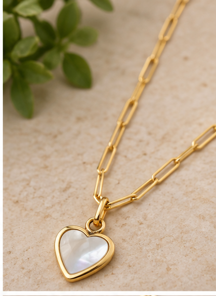 Susan Shaw Mother of Pearl Heart Paperclip Necklace