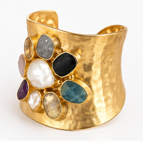 Winton & Waits Gold Cuff with Stones