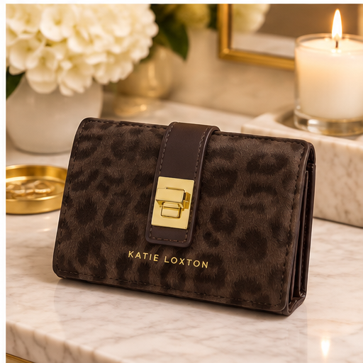 Katie Loxton Chocolate Leopard Orin Twist Lock Wallet