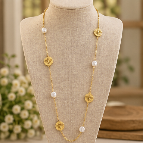 Susan Shaw Bee + Pearl Layering Necklace