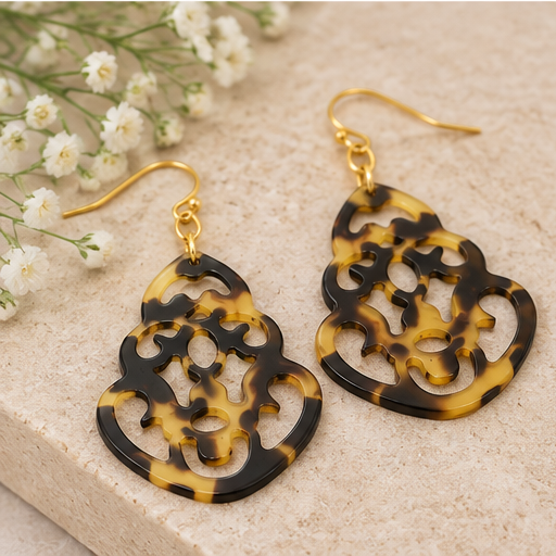 Susan Shaw Teardrop Tortoise Filigree Earrings