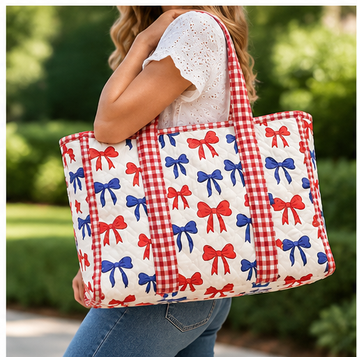 Nash Gray American Red/Blue Bow Tote