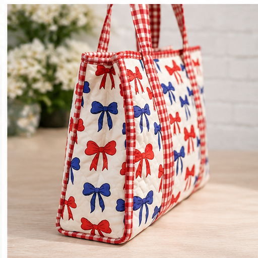 Nash Gray American Red/Blue Bow Tote