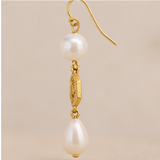 Susan Shaw Hexagon Bee & Pearl Drop Earrings