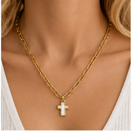 Susan Shaw Mother of Pearl Cross Necklace