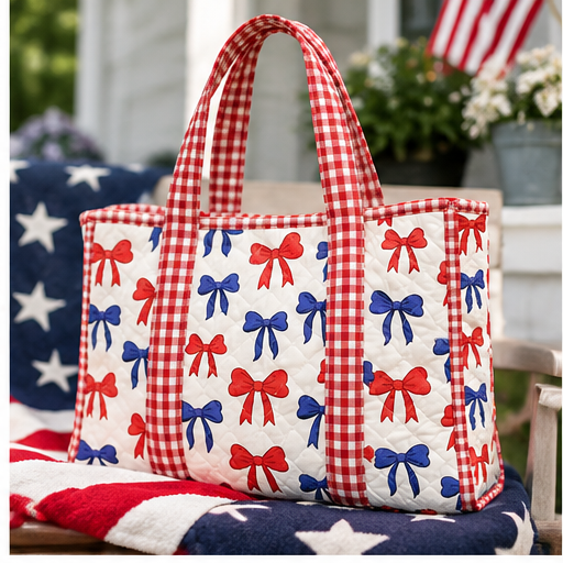 Nash Gray American Red/Blue Bow Tote
