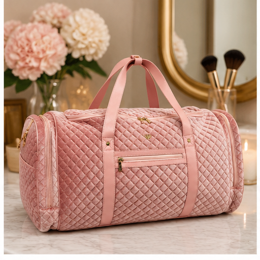 PurseN Blush Velvet Quilted Duffle Bag
