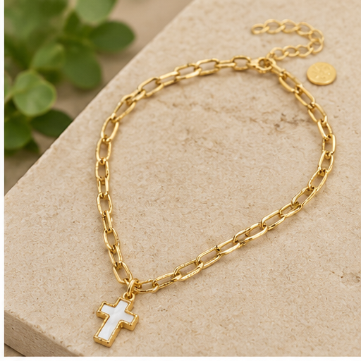 Susan Shaw Mother of Pearl Cross Necklace