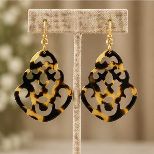 Susan Shaw Teardrop Tortoise Filigree Earrings
