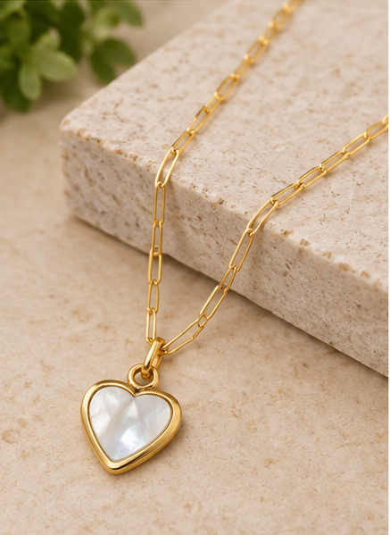 Susan Shaw Mother of Pearl Heart Paperclip Necklace
