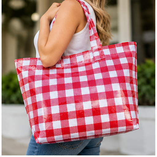 Nash Gray Red & White Checkered Tote Bag