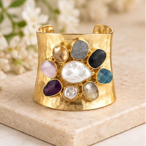 Winton & Waits Gold Cuff with Stones