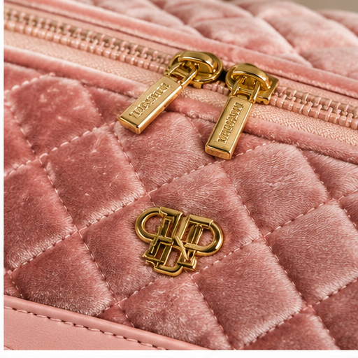 PurseN Blush Velvet Quilted Duffle Bag