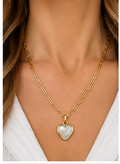 Susan Shaw Mother of Pearl Heart Paperclip Necklace