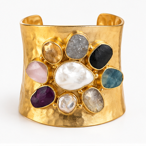 Winton & Waits Gold Cuff with Stones
