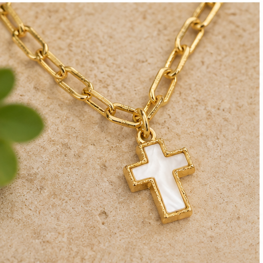 Susan Shaw Mother of Pearl Cross Necklace