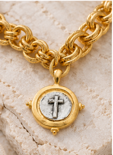 Susan Shaw Mixed Metal Cross Necklace