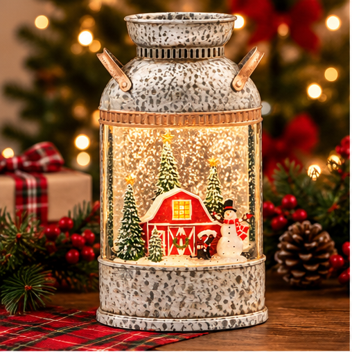 Roman Lighted Swirl Winter Farm Milk Can