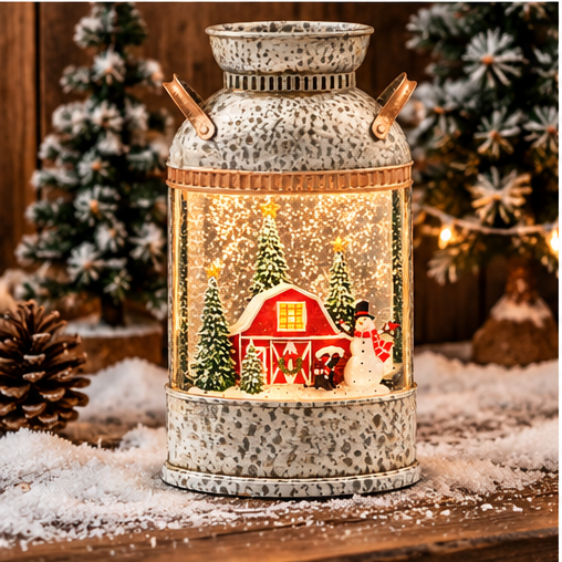 Roman Lighted Swirl Winter Farm Milk Can