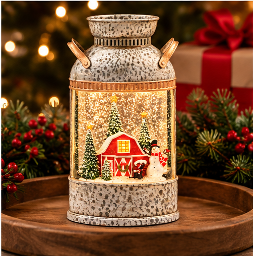 Roman Lighted Swirl Winter Farm Milk Can