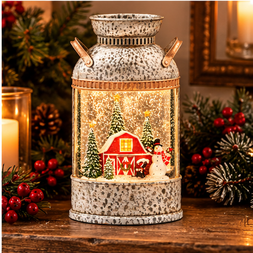 Roman Lighted Swirl Winter Farm Milk Can