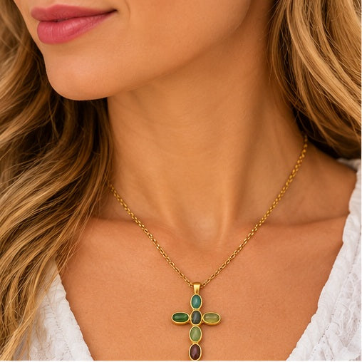 Katie Loxton Green Agate Cross Necklace