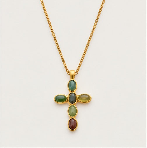 Katie Loxton Green Agate Cross Necklace